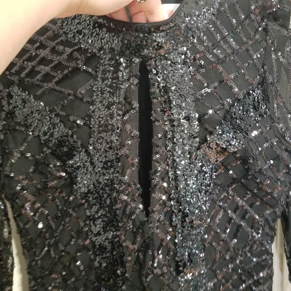 NWT L'ATISTE Black Sequin Long Sleeve Cocktail Dress womens size Small (332) - Picture 9 of 13